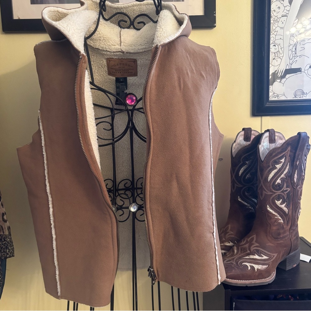 Ralph Lauren brown suede Sherpa Vest